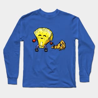 Pineapple taking a pizza slice for a walk cartoon Long Sleeve T-Shirt